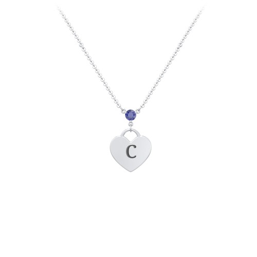 Engravable Heart Necklace with Birthstone – Sterling Silver with Blue Sapphire