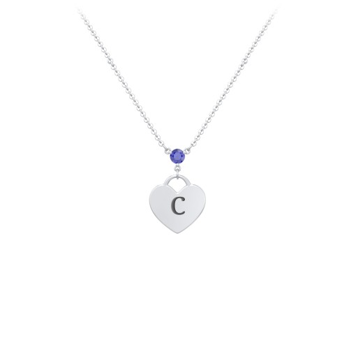 Engravable Heart Necklace with Birthstone – Sterling Silver with Blue Sapphire