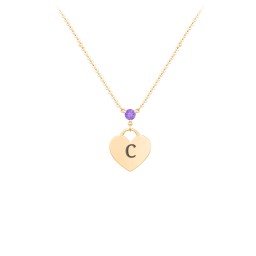 Engravable Heart Necklace with Birthstone in 10K Solid Yellow Gold with Lavender Premium Zirconia