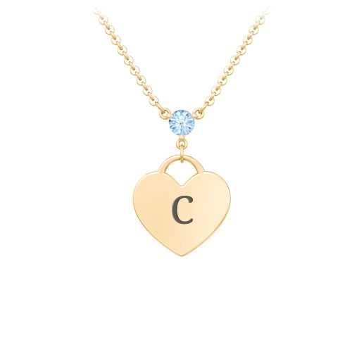 Engravable Heart Necklace with Birthstone – 10K Yellow Gold with Blue Topaz