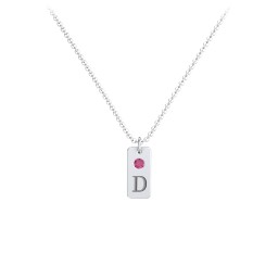 Small Initial Tag Necklace with Birthstone in 925 Sterling Silver with Ruby