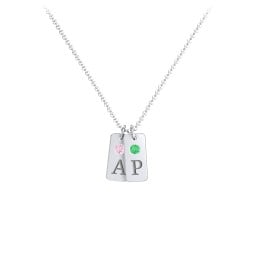 Small Initial 2 Tag Necklace with Birthstone