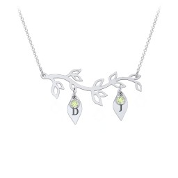 Leaf Initial Family Birthstone Necklace