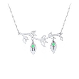 Leaf Initial Family Birthstone Necklace