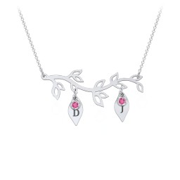 Leaf Initial Family Birthstone Necklace