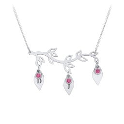 Leaf Initial Family Birthstone Necklace