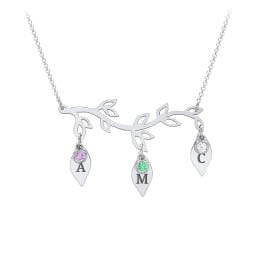 Leaf Initial Family Birthstone Necklace