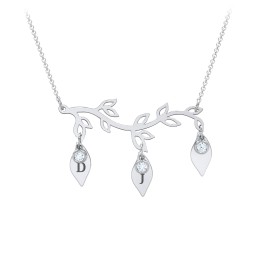 Leaf Initial Family Birthstone Necklace