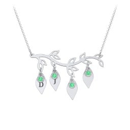 Leaf Initial Family Birthstone Necklace