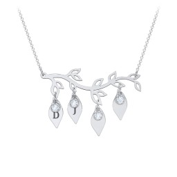 Leaf Initial Family Birthstone Necklace in 925 Sterling Silver with Aquamarine