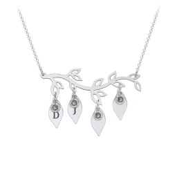 Leaf Initial Family Birthstone Necklace in 925 Sterling Silver with Smokey Quartz