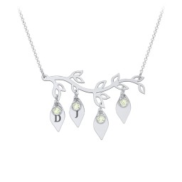 Leaf Initial Family Birthstone Necklace in 925 Sterling Silver with Peridot