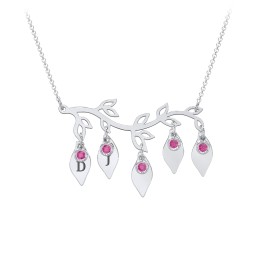 Leaf Initial Family Birthstone Necklace