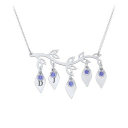 Leaf Initial Family Birthstone Necklace