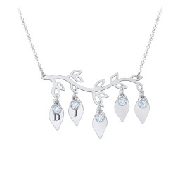 Leaf Initial Family Birthstone Necklace