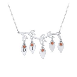 Leaf Initial Family Birthstone Necklace in 925 Sterling Silver with Garnet