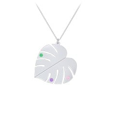 Engravable Monstera Leaf Necklace with Birthstones