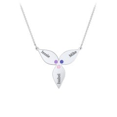 Engravable 3 Petal Flower Birthstone Necklace
