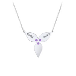 Engravable 3 Petal Flower Birthstone Necklace in 925 Sterling Silver with Amethyst and Blue Topaz