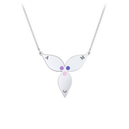 Engravable 3 Petal Flower Birthstone Necklace in 925 Sterling Silver with Amethyst, Blue Sapphire, Pink Tourmaline, and Blue Topaz