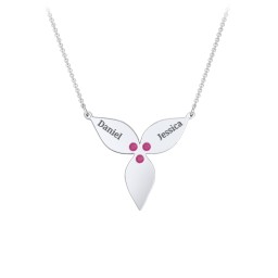 Engravable 3 Petal Flower Birthstone Necklace in 925 Sterling Silver with Ruby, Blue Topaz, and Amethyst