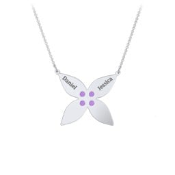 Engravable 4 Petal Flower Birthstone Necklace