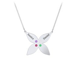 Engravable 4 Petal Flower Birthstone Necklace