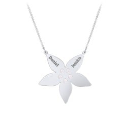 Engravable 5 Petal Flower Birthstone Necklace