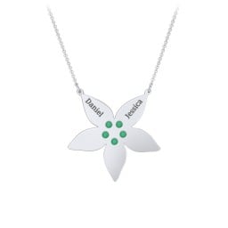 Engravable 5 Petal Flower Birthstone Necklace