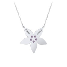 Engravable 5 Petal Flower Birthstone Necklace