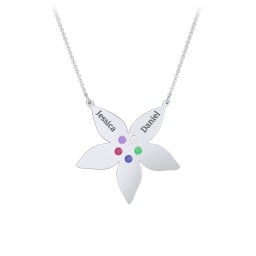 Engravable 5 Petal Flower Birthstone Necklace