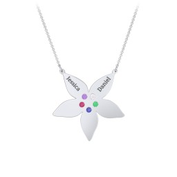 Engravable 5 Petal Flower Birthstone Necklace in 925 Sterling Silver with Amethyst, Cubic Zirconia, Ruby, Emerald, and Blue Sapphire