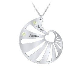Engravable Spiral Heart Shell Birthstone Necklace