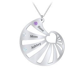 Engravable Spiral Heart Shell Birthstone Necklace