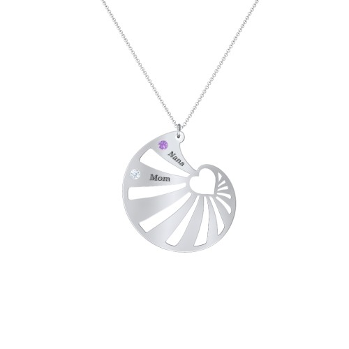 Engravable Spiral Heart Shell Birthstone Necklace – Sterling Silver with Amethyst and Aquamarine