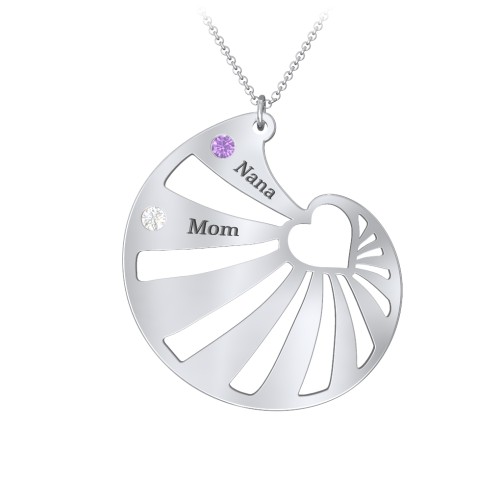 Engravable Spiral Heart Shell Birthstone Necklace – Sterling Silver with Amethyst and Cubic Zirconia