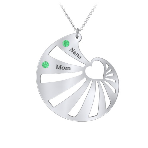 Engravable Spiral Heart Shell Birthstone Necklace – Sterling Silver with Emerald