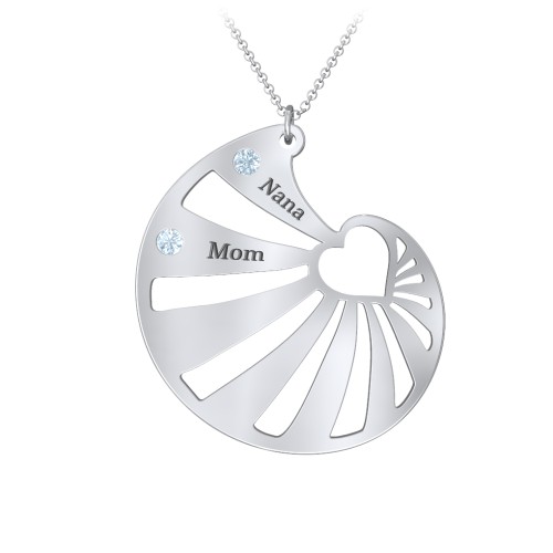 Engravable Spiral Heart Shell Birthstone Necklace – Sterling Silver with Blue Topaz