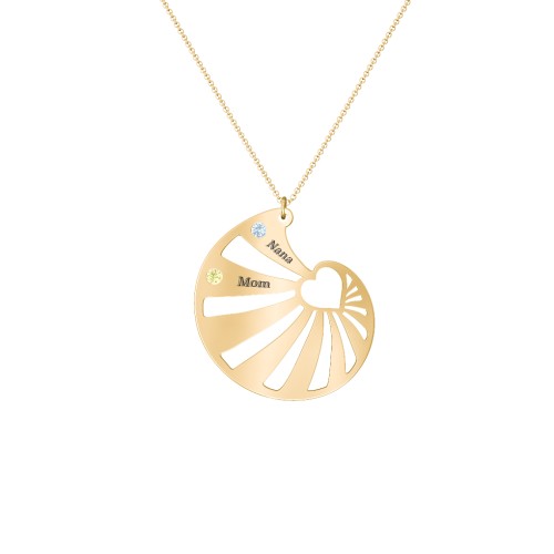 Engravable Spiral Heart Shell Birthstone Necklace – 10K Yellow Gold with Blue Topaz and Citrine