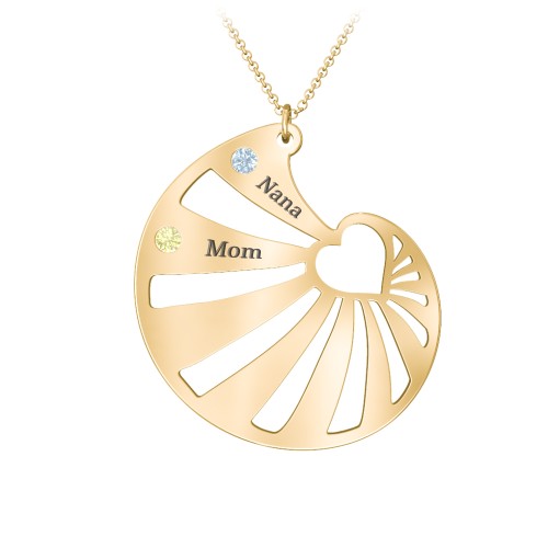Engravable Spiral Heart Shell Birthstone Necklace – 10K Yellow Gold with Blue Topaz and Citrine