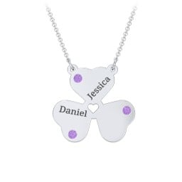 Engravable 3 Leaf Clover Birthstone Necklace