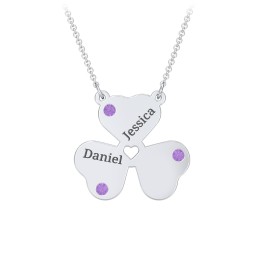 Engravable 3 Leaf Clover Birthstone Necklace in 925 Sterling Silver with Amethyst