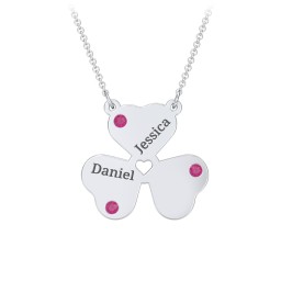 Engravable 3 Leaf Clover Birthstone Necklace in 925 Sterling Silver with Ruby