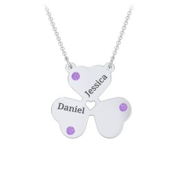 Engravable 3 Leaf Clover Birthstone Necklace in 925 Sterling Silver with Amethyst