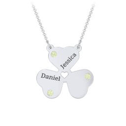 Engravable 3 Leaf Clover Birthstone Necklace in 925 Sterling Silver with Peridot