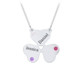 Engravable 3 Leaf Clover Birthstone Necklace in 925 Sterling Silver with Amethyst, Cubic Zirconia, and Ruby