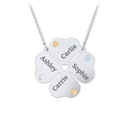 Engravable 4 Leaf Clover Birthstone Necklace