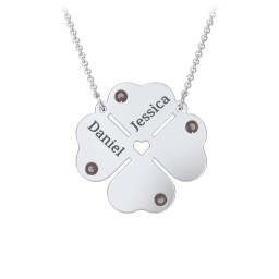 Engravable 4 Leaf Clover Birthstone Necklace in 925 Sterling Silver with Smokey Quartz