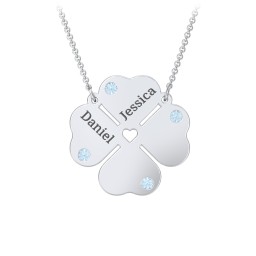 Engravable 4 Leaf Clover Birthstone Necklace in 925 Sterling Silver with Blue Topaz
