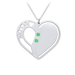 "Mom" Heart Necklace with Row of Birthstones
